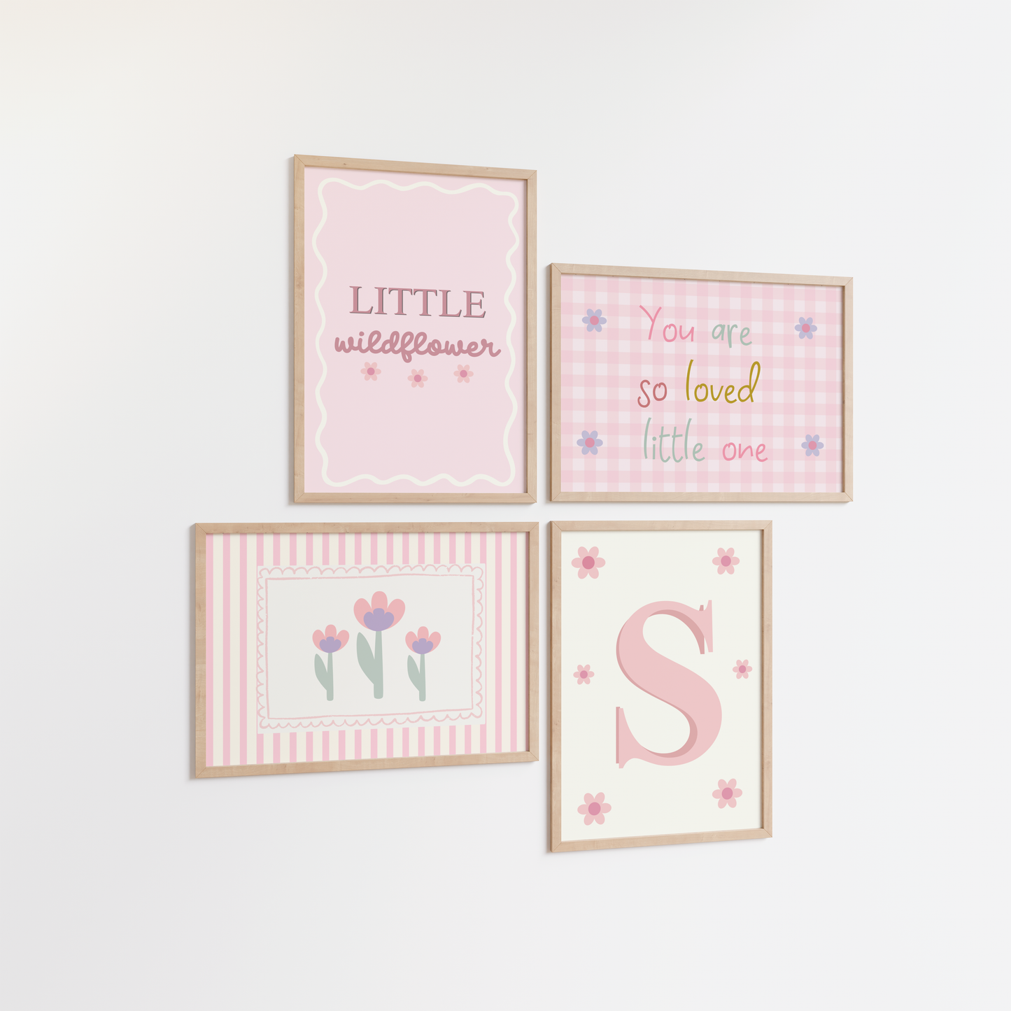 Pink Nursery Wall Art Set, Baby Girl Prints, Little Wildflower Decor, whimiscal Nursery Art Set of 4