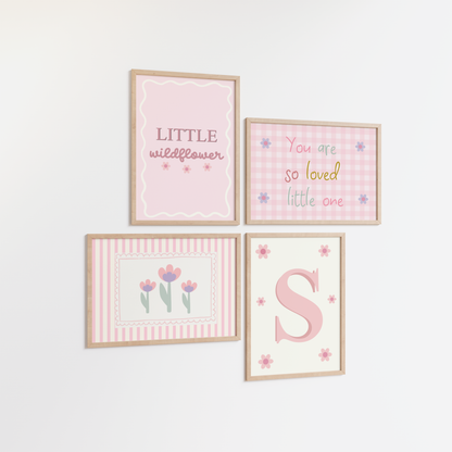 Pink Nursery Wall Art Set, Baby Girl Prints, Little Wildflower Decor, whimiscal Nursery Art Set of 4