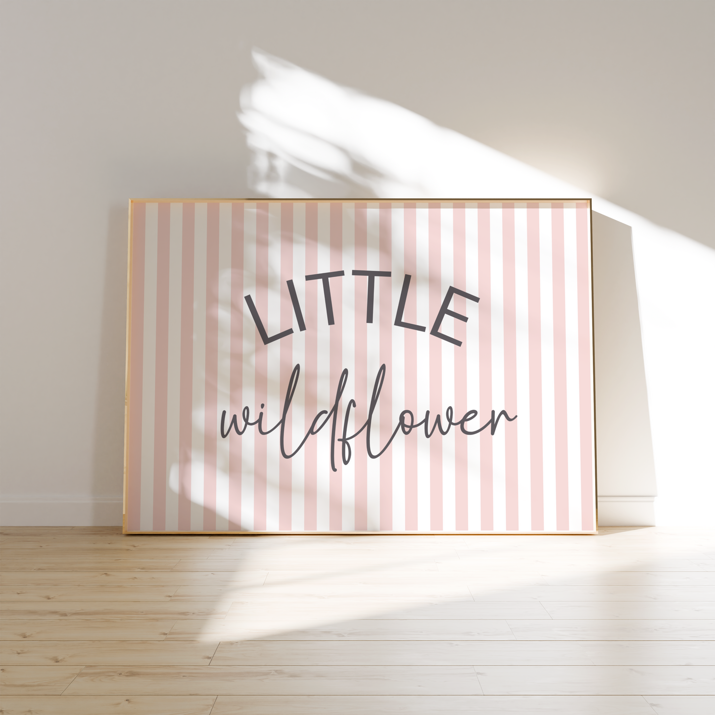 Little wildflower pink striped wall print for girls bedroom or nursery