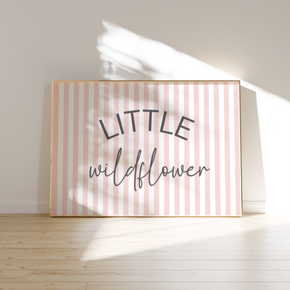 Little wildflower pink striped wall print for girls bedroom or nursery