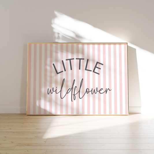 Little wildflower pink striped wall print for girls bedroom or nursery