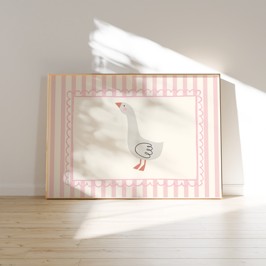 girls pink whimiscal goose wall print for nursery, bedroom or playroom (Copy)