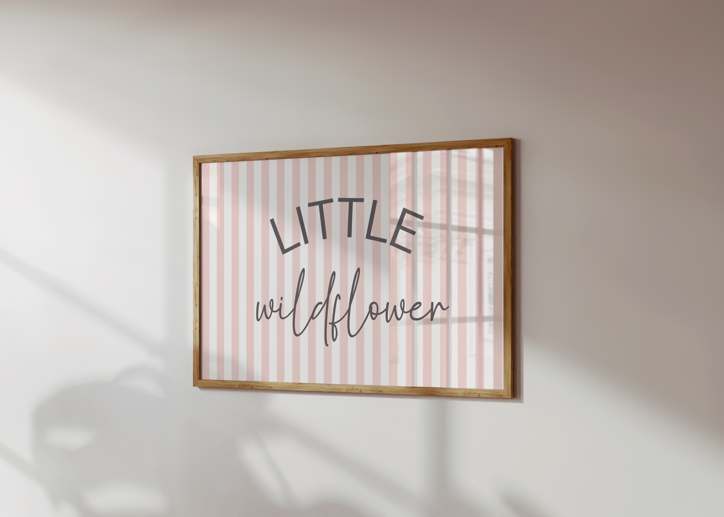 Little wildflower pink striped wall print for girls bedroom or nursery