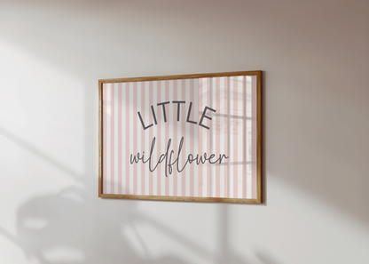 Little wildflower pink striped wall print for girls bedroom or nursery
