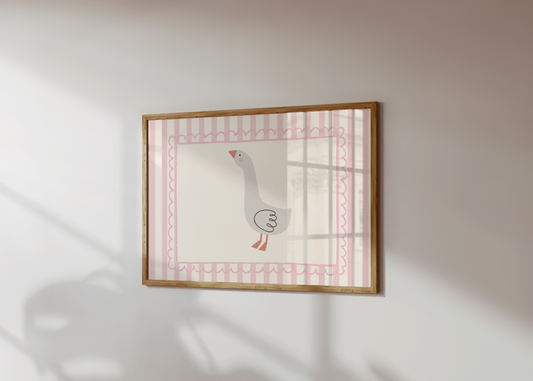 girls pink whimiscal goose wall print for nursery, bedroom or playroom (Copy)
