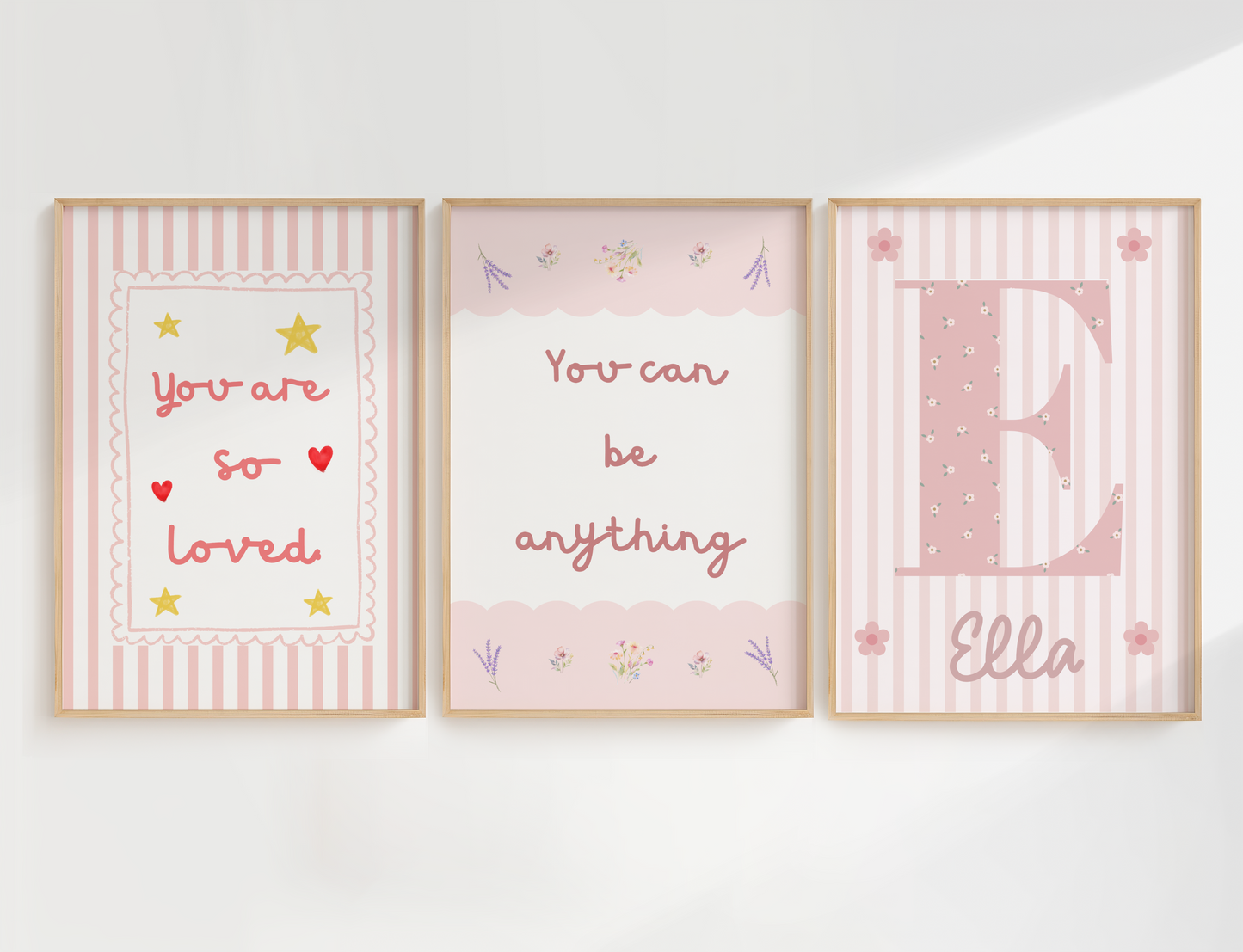 Girls personalised  pink you are so loved affirmation Wall Art Prints, Girls Nursery Decor, Set of 3 (Copy)