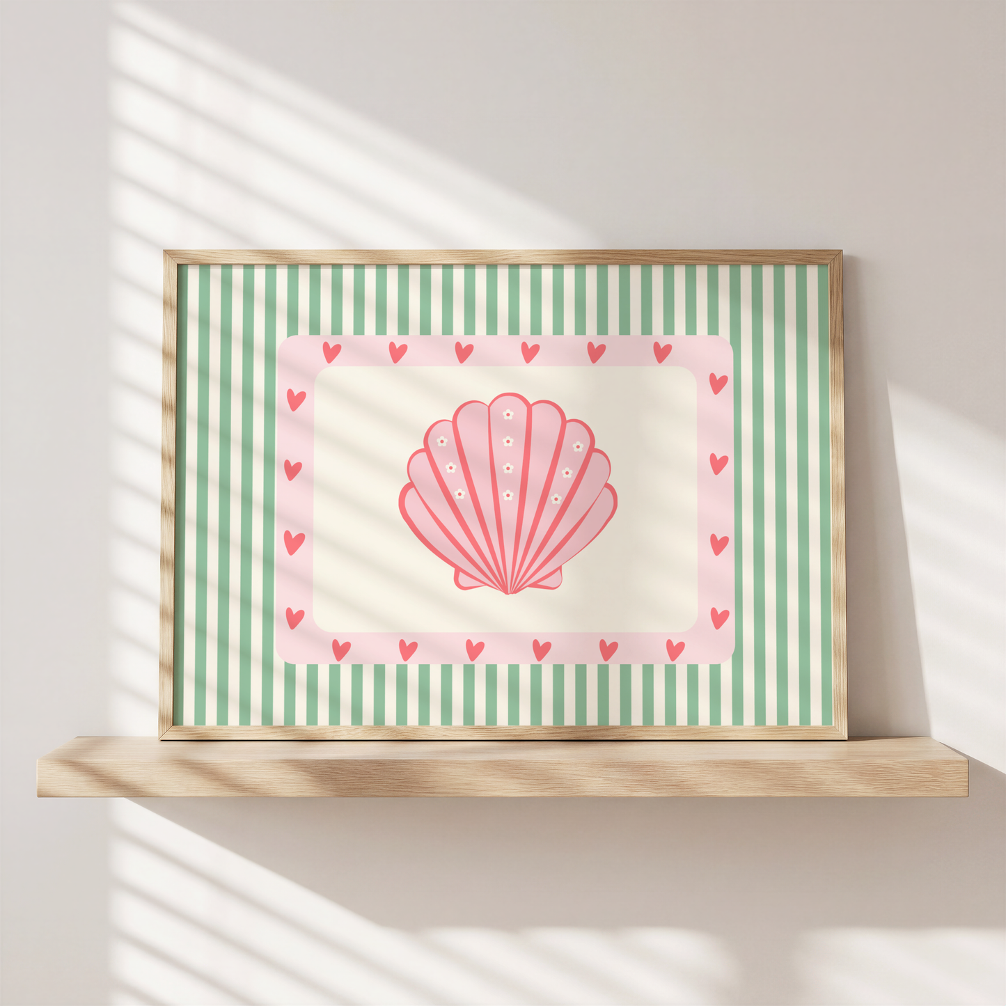 girls Shell Wall Art, Coastal Girls Bedroom Print, Preppy Beach Decor, Pastel Seashell Poster, Ocean Nursery Art