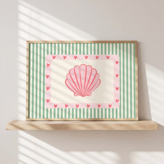 girls Shell Wall Art, Coastal Girls Bedroom Print, Preppy Beach Decor, Pastel Seashell Poster, Ocean Nursery Art