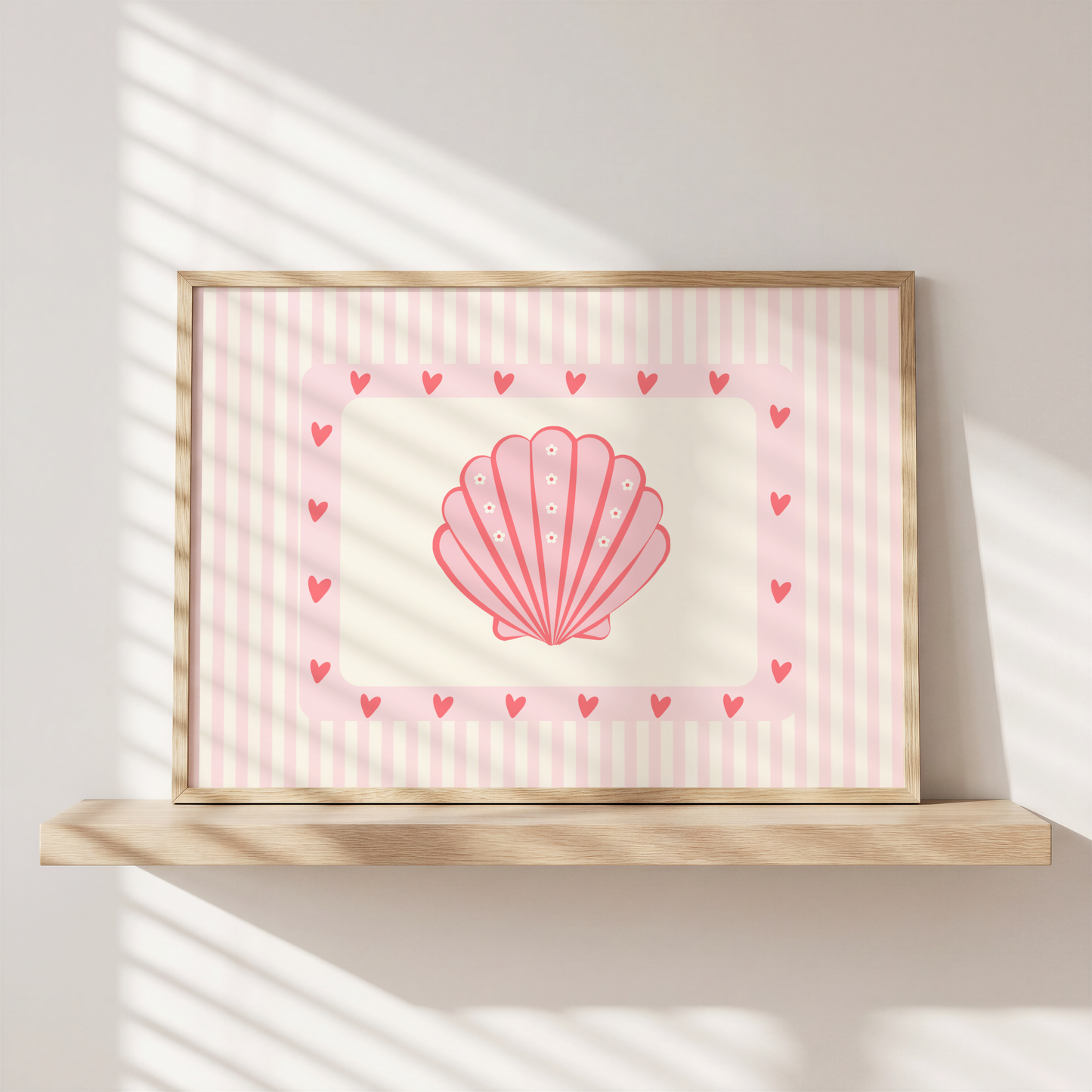 girls Shell Wall Art, Coastal Girls Bedroom Print, Preppy Beach Decor, Pastel Seashell Poster, Ocean Nursery Art