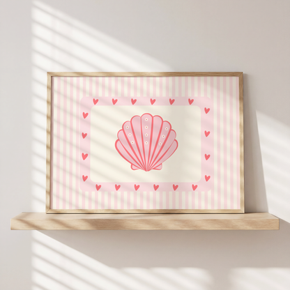 girls Shell Wall Art, Coastal Girls Bedroom Print, Preppy Beach Decor, Pastel Seashell Poster, Ocean Nursery Art
