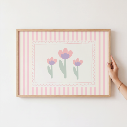 girls pink whimiscal tulip print for bedroom or nursery