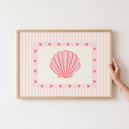 girls Shell Wall Art, Coastal Girls Bedroom Print, Preppy Beach Decor, Pastel Seashell Poster, Ocean Nursery Art