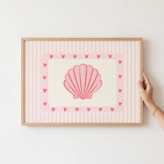 girls Shell Wall Art, Coastal Girls Bedroom Print, Preppy Beach Decor, Pastel Seashell Poster, Ocean Nursery Art