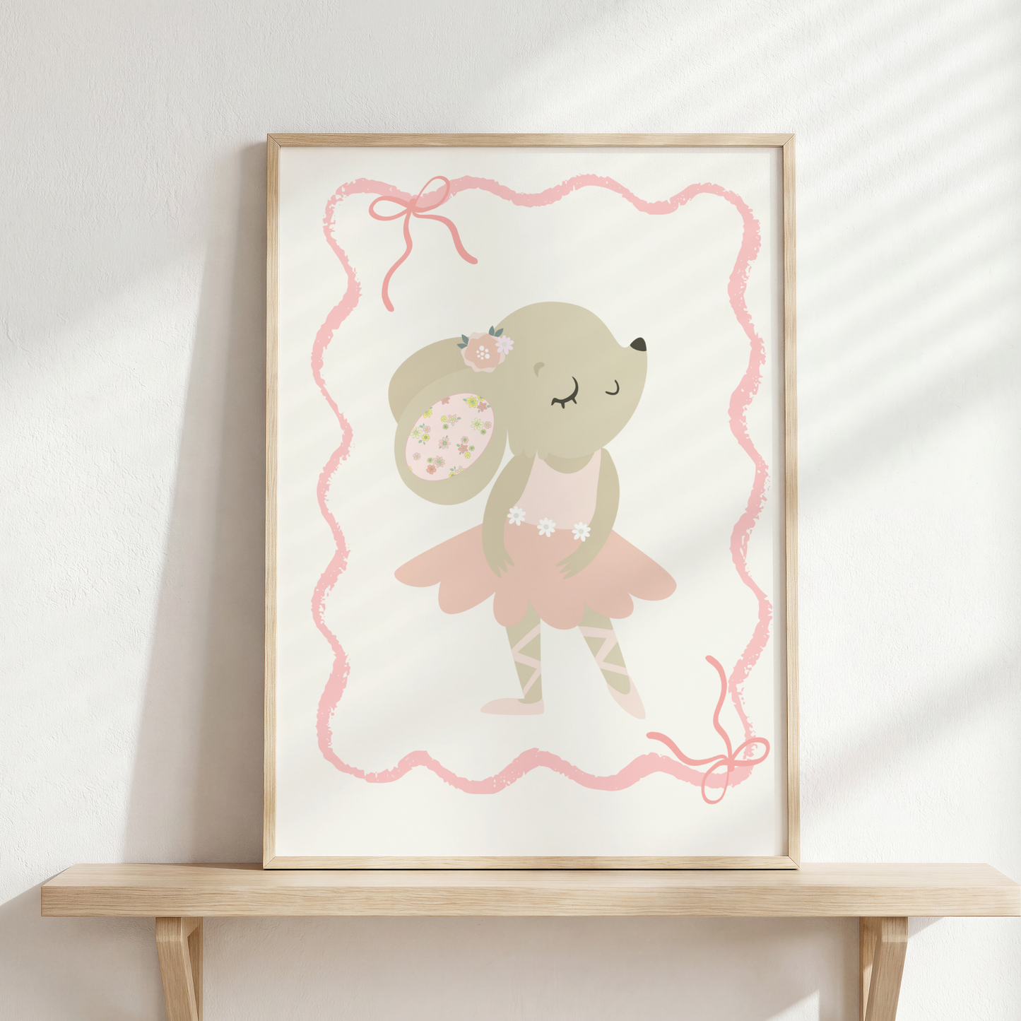 bunny ballerina print, dance wall art, girls nursery, childrens room, pink wall decor, baby girl wall print