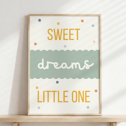 childrens room or nursery print, sweet dreams little one earthy toned room wall art