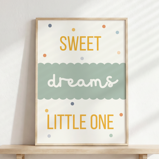 childrens room or nursery print, sweet dreams little one earthy toned room wall art