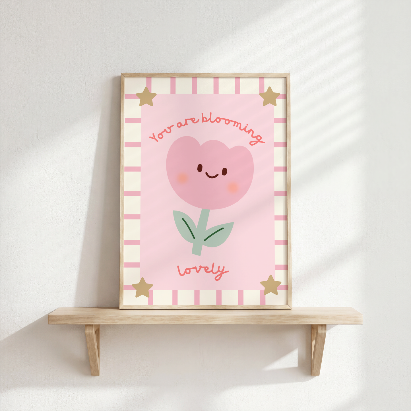 girls floral pink tulip print "you are blooming lovely" wall art for nursery or bedroom