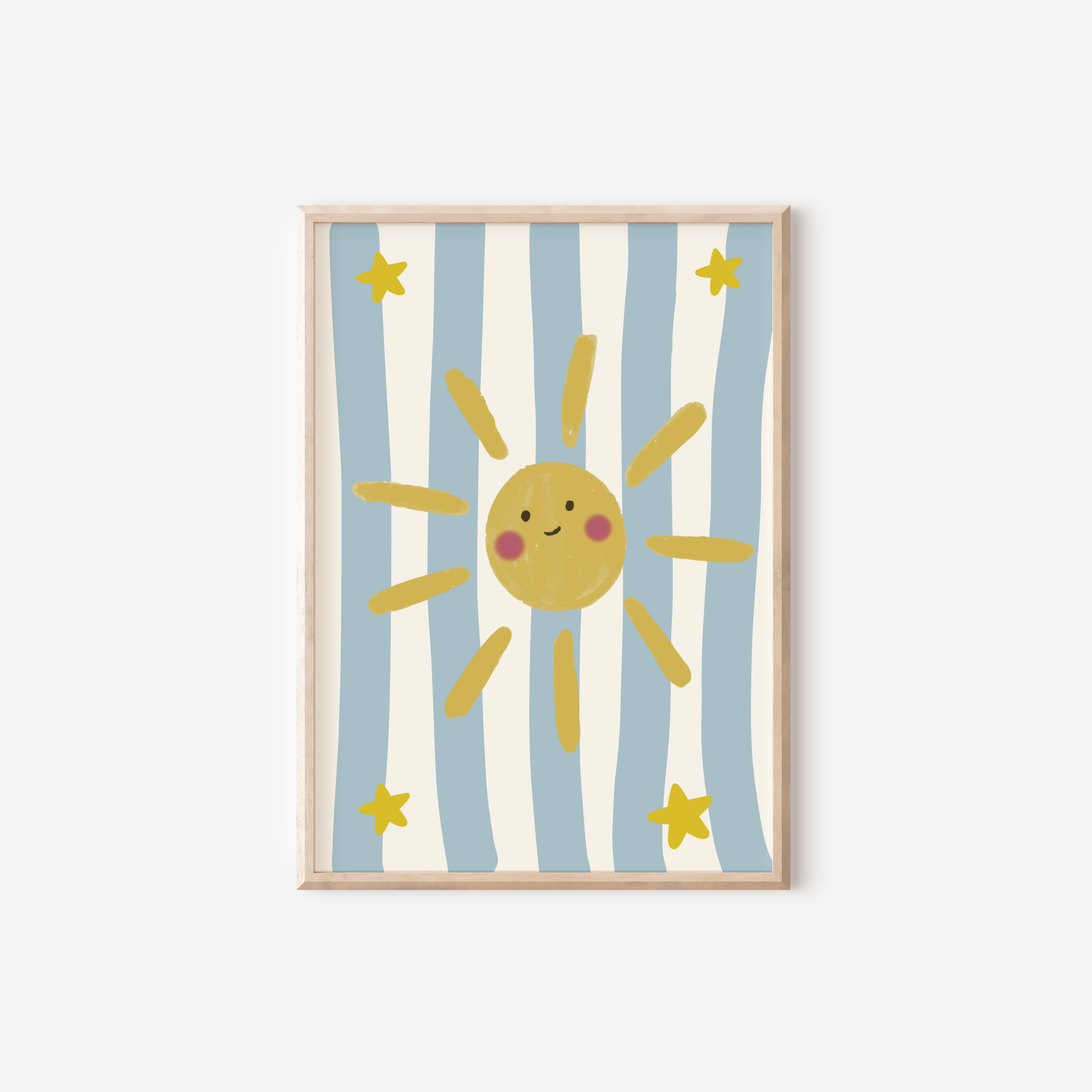 Cute Sunshine Nursery Print | Blue Stripe Wall Art | Nursery Decor
