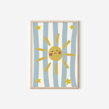 Cute Sunshine Nursery Print | Blue Stripe Wall Art | Nursery Decor