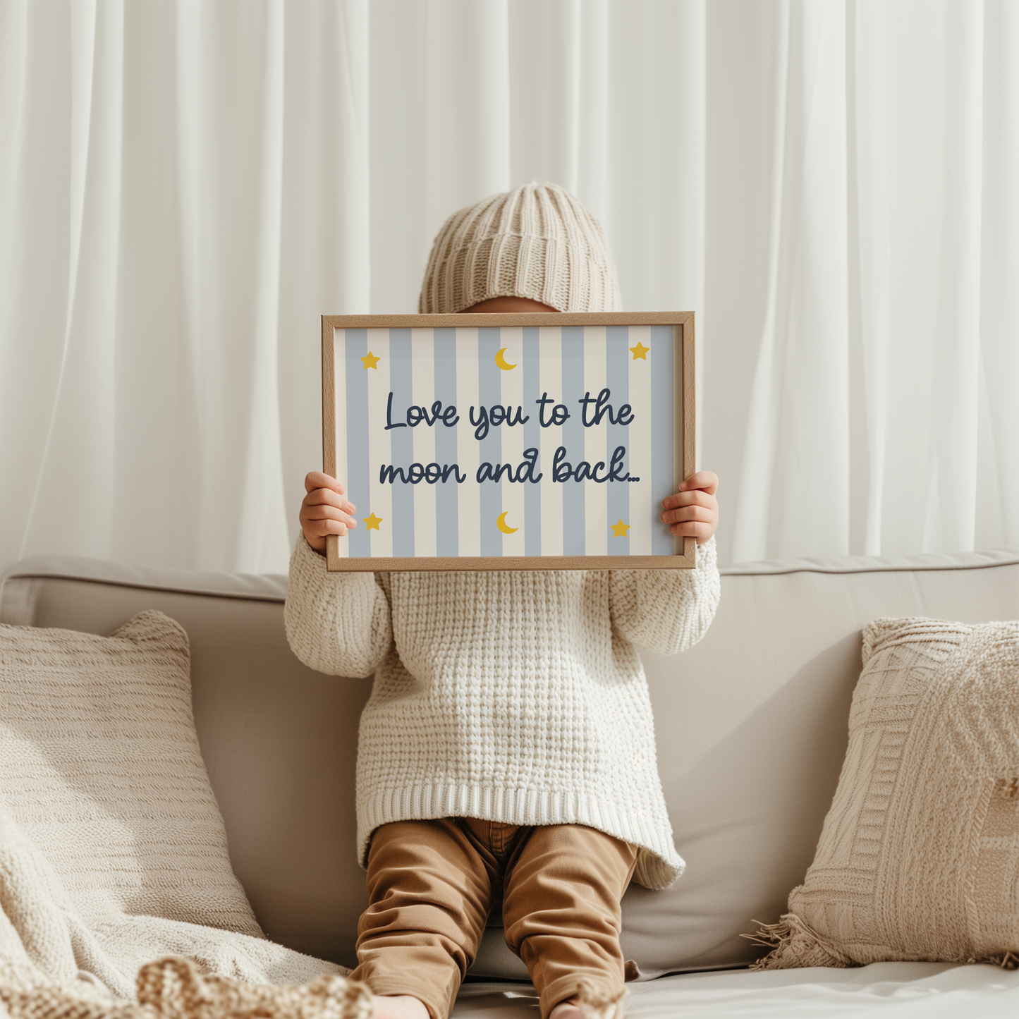 Love You To The Moon And Back Print, Star Moon Kids Bedroom Poster, Blue Stripe Nursery Wall Art, Baby Boy Room Decor, Toddler Gift
