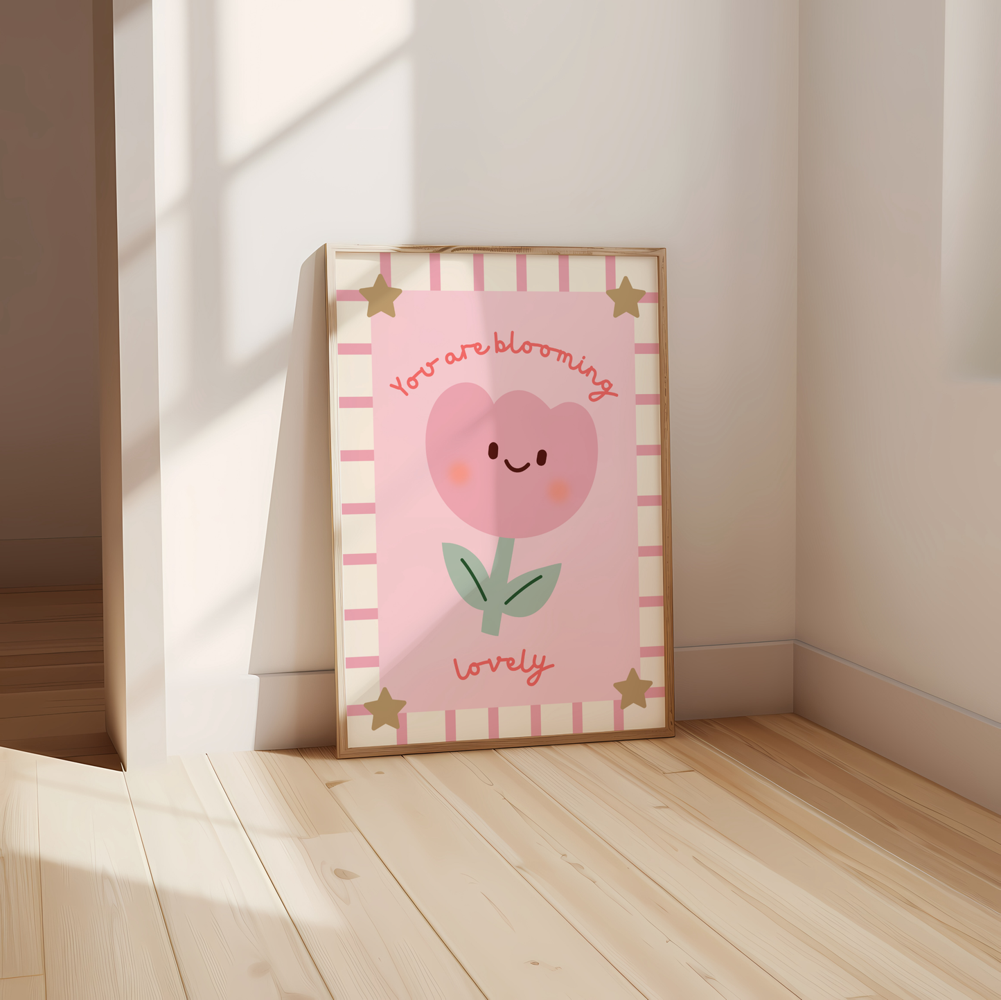 girls floral pink tulip print "you are blooming lovely" wall art for nursery or bedroom