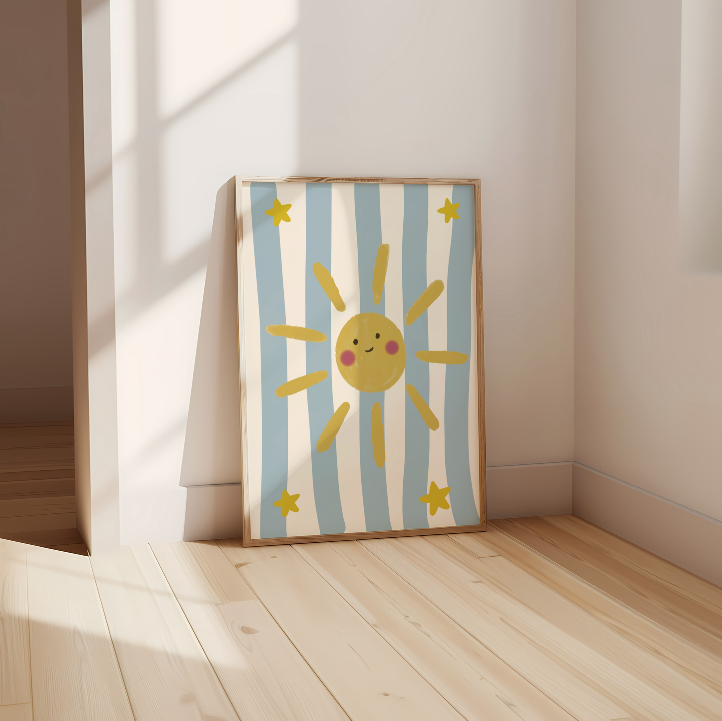 Cute Sunshine Nursery Print | Blue Stripe Wall Art | Nursery Decor
