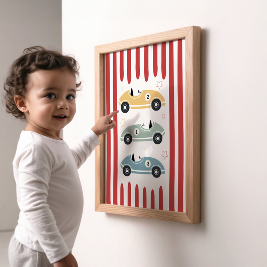Vintage Race Car Print for Boys, Kids Room Wall Art, Retro Car Nursery Decor