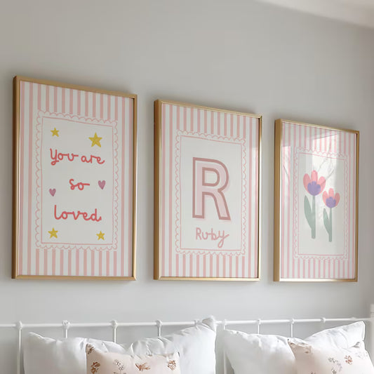 Girls soft pink you are so loved Wall Art Prints, Girls Nursery Decor, Set of 3