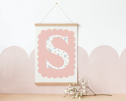 Floral Initial Name Print: Pink Nursery Decor