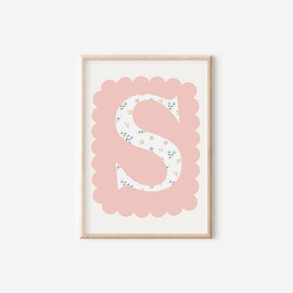 Floral Initial Name Print: Pink Nursery Decor