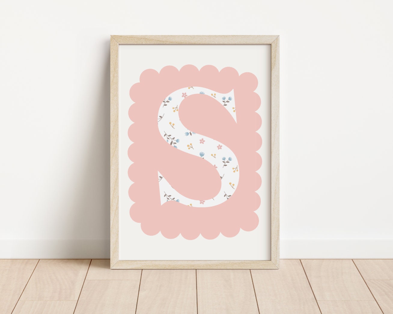 Floral Initial Name Print: Pink Nursery Decor