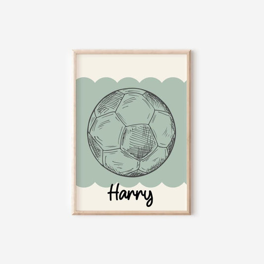 personalised football print for boys bedroom or playroom or nursery, teen footballer wall print, boys room decor