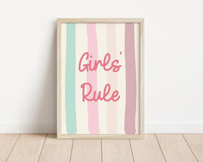 girls rule positive affirmation wall print for childrens bedroom