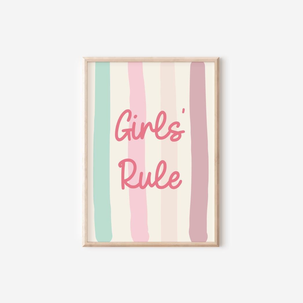 girls rule positive affirmation wall print for childrens bedroom