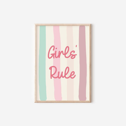 girls rule positive affirmation wall print for childrens bedroom