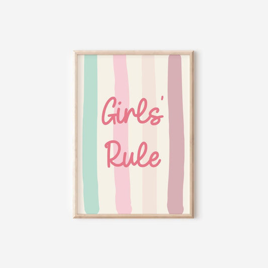 girls rule positive affirmation wall print for childrens bedroom
