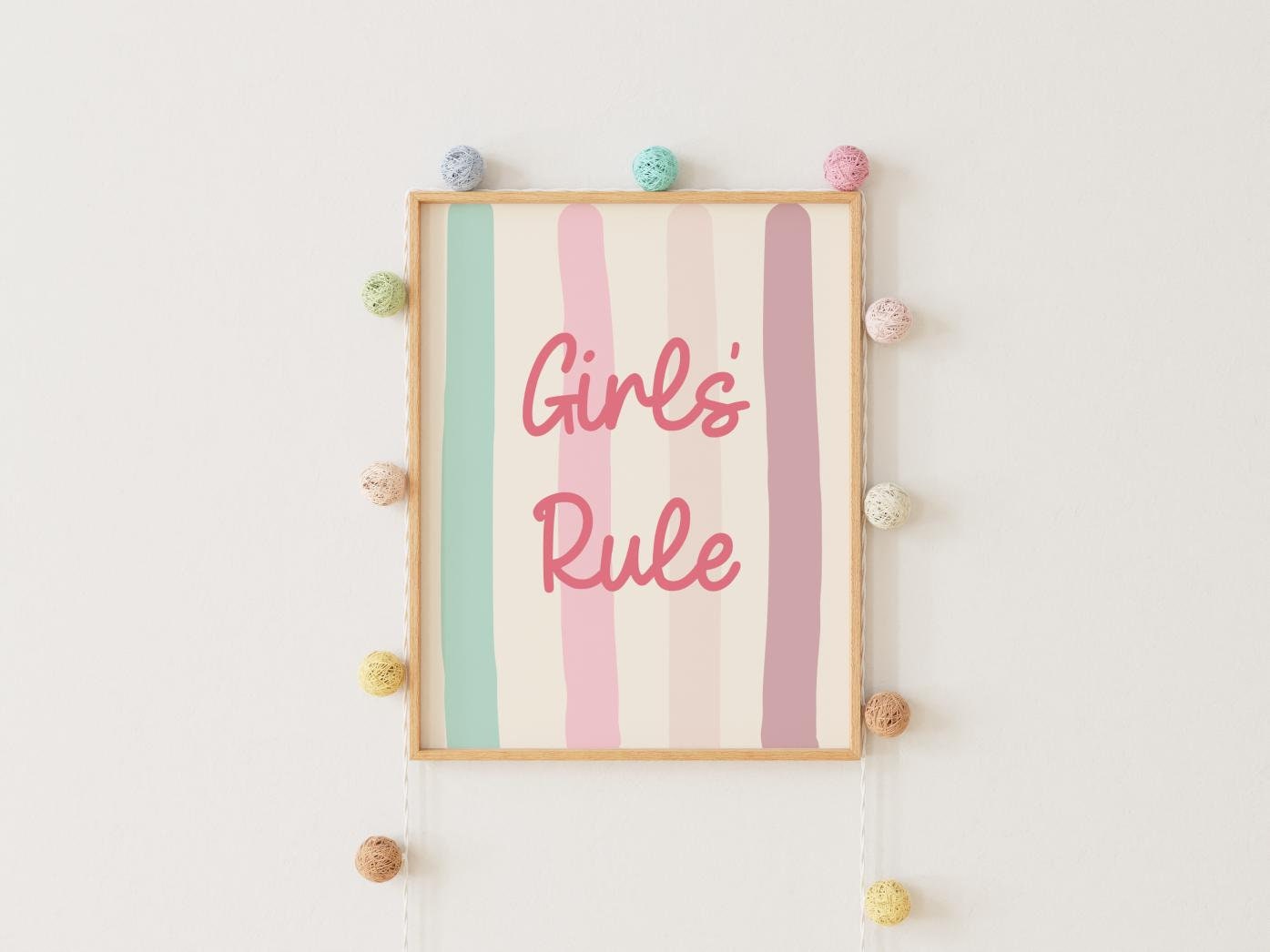 girls rule positive affirmation wall print for childrens bedroom