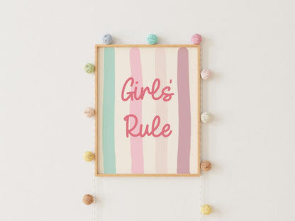 girls rule positive affirmation wall print for childrens bedroom