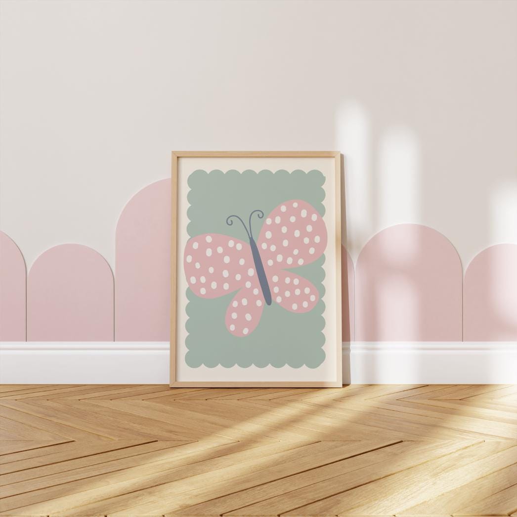 girls boho butterfly room print for bedroom, nursery or playroom
