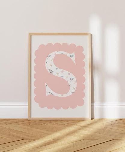 Floral Initial Name Print: Pink Nursery Decor