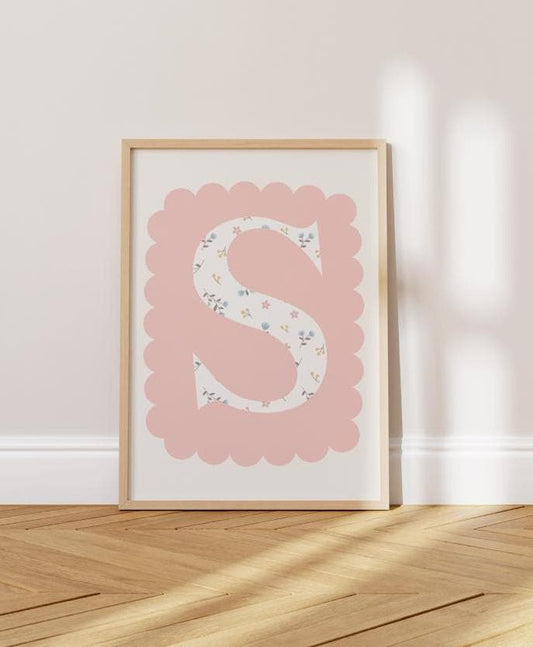 Floral Initial Name Print: Pink Nursery Decor