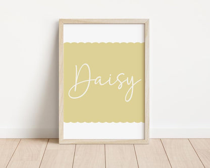personalised girls wall print for bedroom or nursery , scallop border print