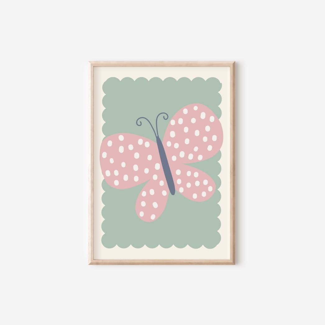 girls boho butterfly room print for bedroom, nursery or playroom