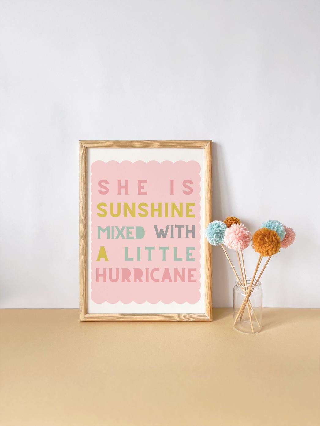 she is sunshine print, affirmation, personalised name, girls room decor, childrens nursery, pastel wall decor, set of 2 prints