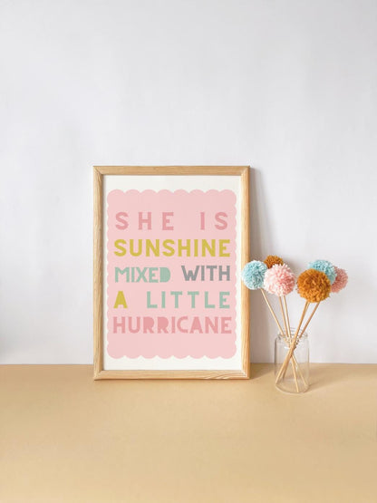 she is sunshine print, affirmation, personalised name, girls room decor, childrens nursery, pastel wall decor, set of 2 prints