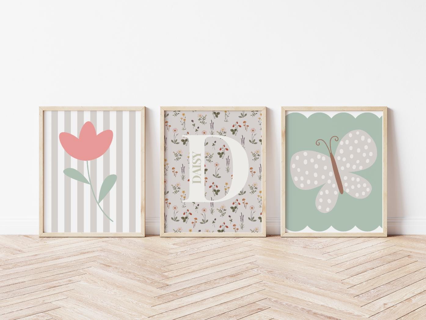 Personalized Wildflower Girls Room Print Set, Nursery Decor