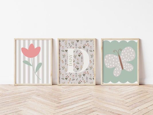 Personalized Wildflower Girls Room Print Set, Nursery Decor