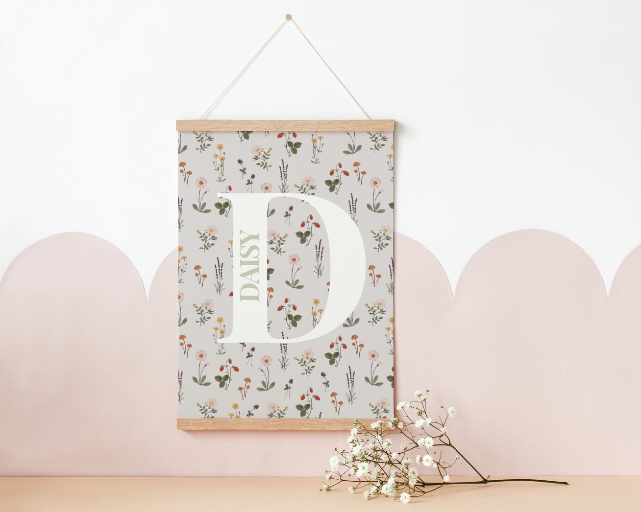 personalised girls initial and name print for girls bedroom, nursery or playroom
