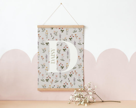 personalised girls initial and name print for girls bedroom, nursery or playroom