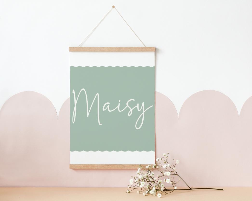 personalised girls wall print for bedroom or nursery , scallop border print